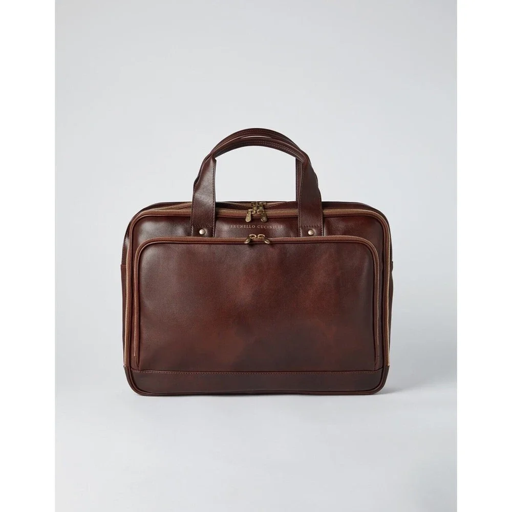 Brunello Cucinelli briefcase brown leather work bag Men's gift